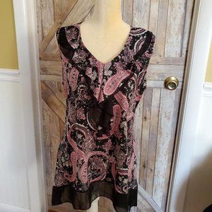 Absolutely stunning dressbarn Black and Pink sleeveless blouse XL